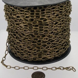 32 ft. Textured Antique Brass finished Drawn Oval Cable chain 9x4.5mm unsoldered link 9045DR image 2