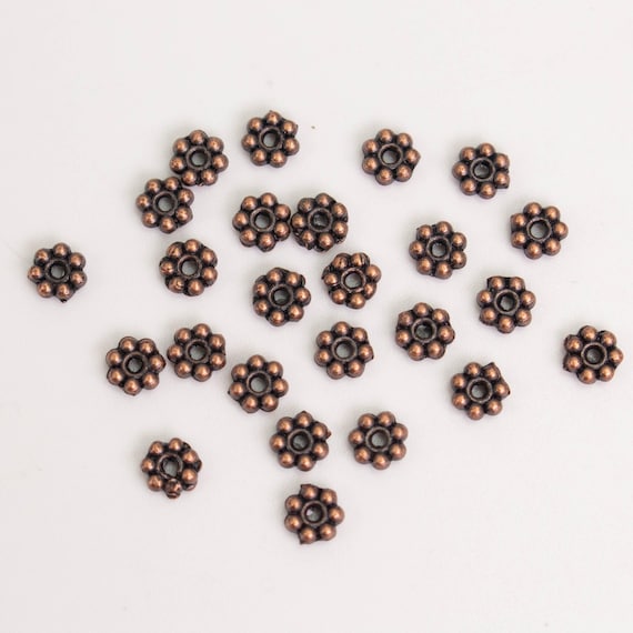 Antique Copper Plated Finished Daisy Flower Spacer Beads - 4mm 300 pcs - Wholesale Bulk Lot