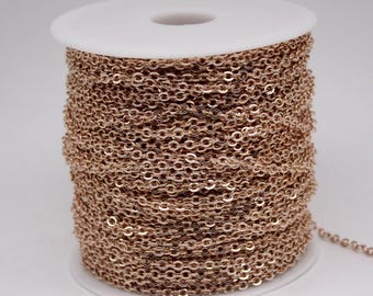 Anti Tarnish Champagne Gold Plated Flat Cable Chain: 4x5mm Soldered Link 22G 10 feet