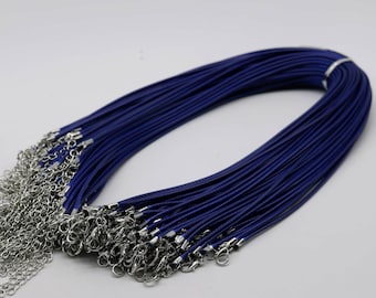 Cordon pour collier réglable en coton compressé de qualité, 2,0 mm, 18-20 pouces - Bleu foncé, 100 pcs - Vente en gros en vrac
