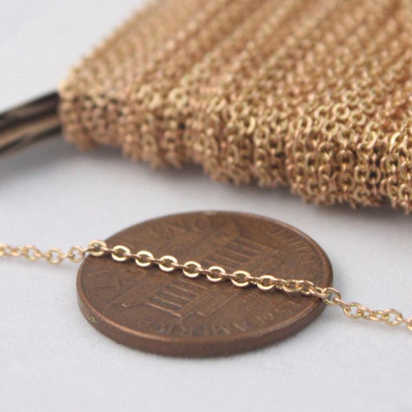 Raw Brass Cable Chain: Tiny Flat Soldered Link Necklace Chain (2x1.4mm) 10 feet