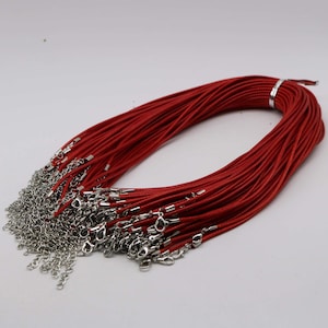 Red Cotton Necklace Cord: Adjustable 18 - 20 inch, Rhodium Clasp image 1