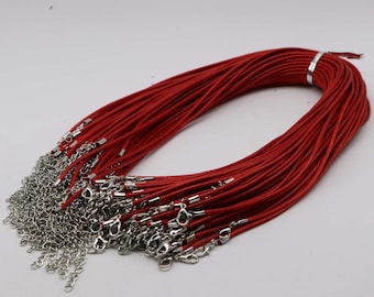 Red Cotton Necklace Cord: Adjustable 18 - 20 inch, Rhodium Clasp