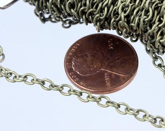 32 feet Antique Brass Cable Chain - 3.8x2.7mm 0.7mm Unsoldered Link - 3827CA