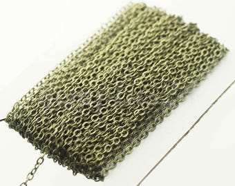 Antique Brass Finish Flat Cable Chain 3x3mm: Soldered Link Plated Jewelry Supplies 3 feet
