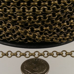 Antique Brass Rolo Chain bulk Chain, 12 ft of Rolo Bronze Cable Chain 4.7mm - Unsoldered Links - Necklace - 47ROLO