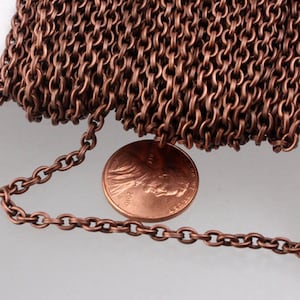 32 Fuß lange antike Kupfer fertig gezogene Kabelkette - 4 x 3 mm ungelötete Glied (robuste Glied) - 43DRAWN