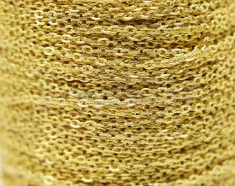 Anti Tarnish 24K Gold Plated Deep Gold Plated Flat Cable Chain:, Unsoldered (3x2.2mm) 50 feet - Bulk Spool