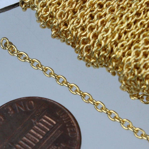 Gold Plated Round Soldered Link Cable Chain - 2.6x2.1mm SOLDERED Link - 2621S 100 feet - Bulk Spool