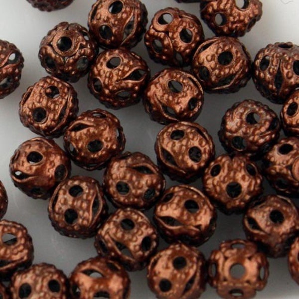 100 pcs of Antique Copper Filigree Round Beads Spacer - 4mm