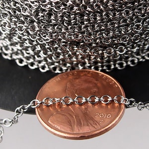 Stainless Steel chain bulk, 100 ft of Surgical Stainless Steel Small Soldered Sturdy cable chain - 1.95mm SOLDERED Link