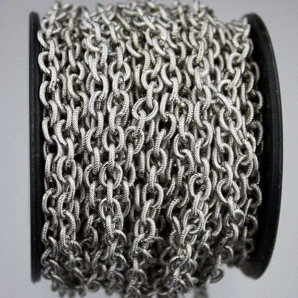 Rhodium Plated Texture Chain Bulk, 10 ft of Antique Silver Texture Big Chunky Cable chain - 8x7mm Unsoldered link - Bracelet - 8070TX