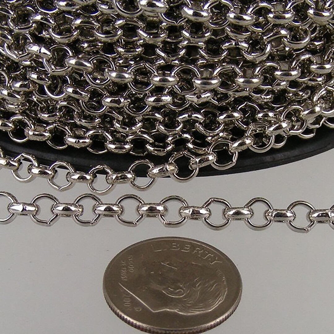Rhodium Plated Rolo Chain Bulk: 4.7mm Unsoldered Links 32 Feet - 4 ...