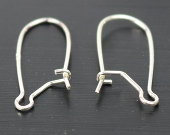 10 Sterling SILVER Kidney Ear Wires Earrings hooks Earwires - 21x10mm 21Gauge 0.7mm Wire - 5 Pair Fish hook ear wire - ss776