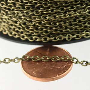 100 ft spool of Antique Brass / Bronze Round cable chain - 3.0x2.1mm Sturdy unsoldered link Bulk chain - 3021CA