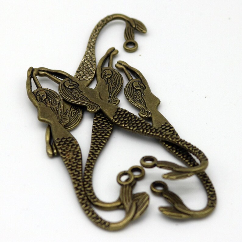 Antique Brass Finish Mermaid Bookmarks: Alloy Metal Charms (81mm) 5 pcs image 3