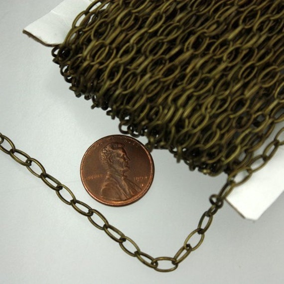 Brass Oxidized Brass Textured Oval Cable Chain by the Foot