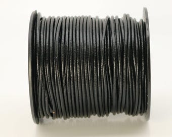 Cordoncino in pelle nera: 2 mm rotondo in vera pelle, 5 piedi