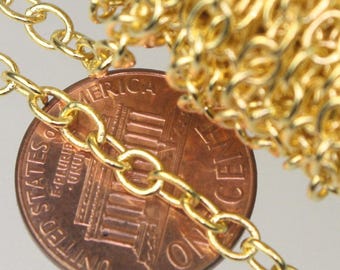 Pozłacany łańcuszek kablowy: 4 x 5 mm, lutowane ogniwa, powlekana biżuteria, 32 stopy, szpula luzem