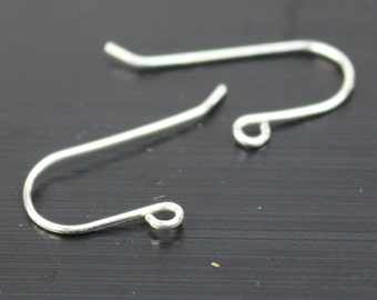 10 Sterling SILVER Simple Ear Wires Earrings hooks Earwires - 14x20mm 21Gauge 0.7mm Wire - 5 Pair Fish hook ear wire - ss777