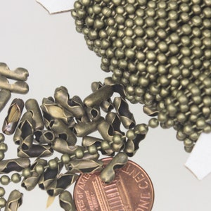 Antique Bronze Chain, Bulk, 100 ft. spool of ROUND BALL chain Brass  - 2.4mm ball size - w/ FREE 100pcs Connectors (Insert) - 24BALL