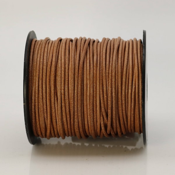 5 feet Natural Leather Brown Leather Cord - 2mm Genuine Leather Round Cord (24) - USA Seller