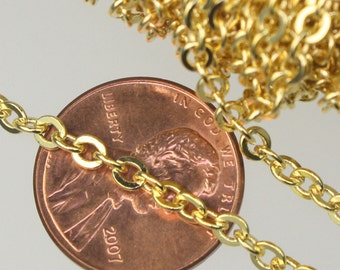 10 ft spool of Gold Plated Flat ROUND Soldered Cable Chain - 3.4x3.4mm SOLDERED Link -  3434F