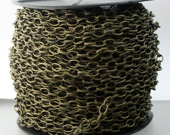 STRONg 19G New - 32 feet of Antique Brass Plated Texture Drawn Cable Chain - 6.3x3.5mm Unsoldered Link - 6335DR-EX