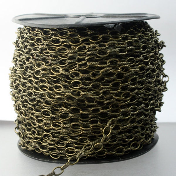 STRONg 19G New - 32 feet of Antique Brass Plated Texture Drawn Cable Chain - 6.3x3.5mm Unsoldered Link - 6335DR-EX