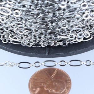 5 ft Rhodium Flat Chain (3 and 1 ) Antique Silver Long and Short Bulk Flat Cable Chain Necklace Chain - 6.3 N 4mm - SOLDERED 3429LS31