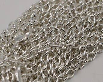 Sterling Silver Plated Cable Chain Necklaces: 24 Inch Chunky Chains with Lobster Clasps 50 pcs - Bulk Pack
