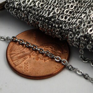 10 feet Stainless Steel chain of Surgical Stainless Steel Small Soldered Sturdy FLAT cable chain 1.55mm SOLDERED Link bulk chain image 2