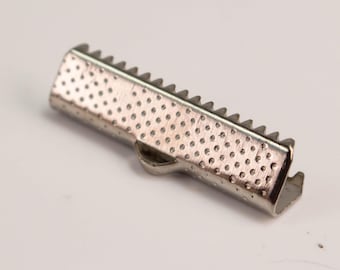 Rhodium Plated Ribbon Clamp End: 25mm Iron Connector 20 pcs - Bulk Pack