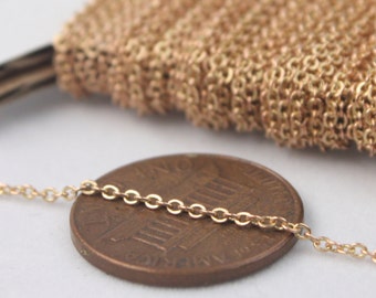 RAW Brass Chain Bulk Chain, 10 ft of Tiny Flat Soldered Necklace Wholesale Cable Chain - 2mm 2x1.4mm - Free Adequate Jumpring 5pcs - C214F