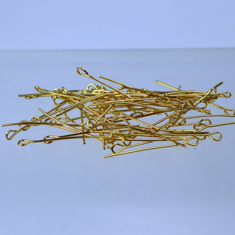 Bulk/FingerPick 300 Pcs Gold Plated Eyepins Eye Pins Headpins 1 inch 25mm 22 Gauge 22G 9PIN-22G-25 image 3