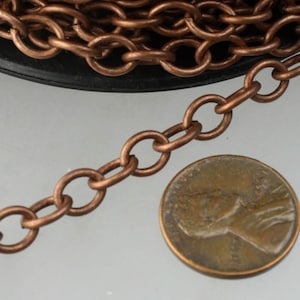Antique Copper Chain Bulk Chain, 100 ft of Antiqued Copper Big Heavy Cable chain - 7.8x6.3mm 1.2mm unsoldered links - 7863CA