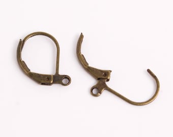 Pendientes de bronce con acabado de latón antiguo, con cierre de palanca, 10 x 16 mm, 100 unidades - Lote al por mayor