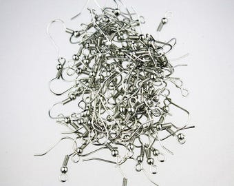 Antique Silver Plated fish Hook with spring and ball Earwire - 19X17mm 100 pcs - Wholesale Bulk Lot