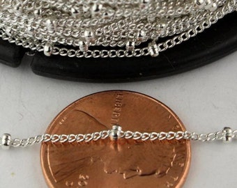 100 ft spool of Silver Finished over brass Dainty Delicate curb ball chain - 1.3mm soldered link - 1.3SAT