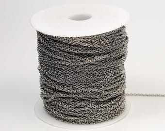 Cadena de cable de acero inoxidable quirúrgico: eslabones soldados de 2,8 x 1,9 mm, 100 pies (carrete a granel)