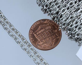 Rhodium Plated Cable Chain: Antique Silver Plated Textured Oval Link (4x3mm Unsoldered 32 feet - Bulk Spool