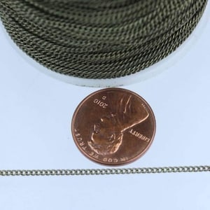 Antique Brass Curb Chain - 1.3mm Bronze Soldered Links 1.3S - 100 ft Bulk Spool