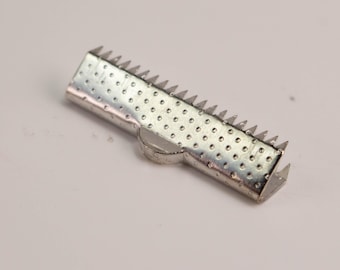 Silver Plated Ribbon Clamp End: 25mm Iron Connector, Braid Clip 20pcs - Bulk Pack