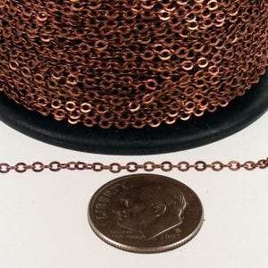 30 m antike Kupferkette - 2.4x1.7 mm Lötkette - Kupfer kleine ovale flache gelötete Kabelkette - zierliche zarte Kette - C2417SF