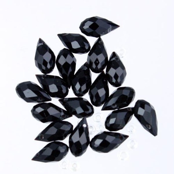 20 pcs of Jet Color Crystal Faceted Briolette Teardrop - 6x11mm