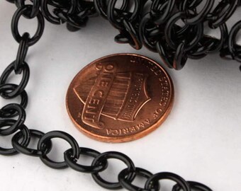 Black Finished Chunky Cable Chain:, 7.8x6.3mm Iron Links 10 feet