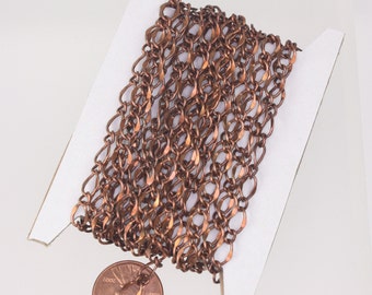 Antique Copper Chain Bulk Chain, 32ft Spool of Antique Copper High Quality Big Hammered Chain  - 5x8mm SOLDERED Link - 58FIGARO