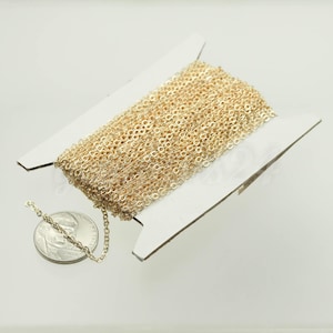 変色しない22K金メッキフラットケーブルチェーン：はんだ付けリンク3x1.7 mm 10フィート