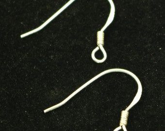 10 Sterling SILVER French Hook Ear Wires Earrings Earwires - 17x19mm 21Gauge 0.7mm Wire - 5 Pair Fish hook ear wire - ss746