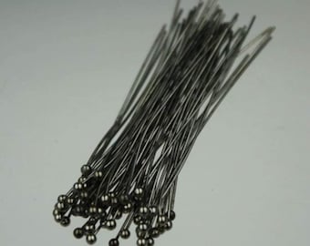 Bulk/FingerPick 100 pcs Gunmetal Ball headpins Head Pins - 2 inches (50mm), 24 Gauge 24G 1.8mm Hard Body - BPIN-24G-50